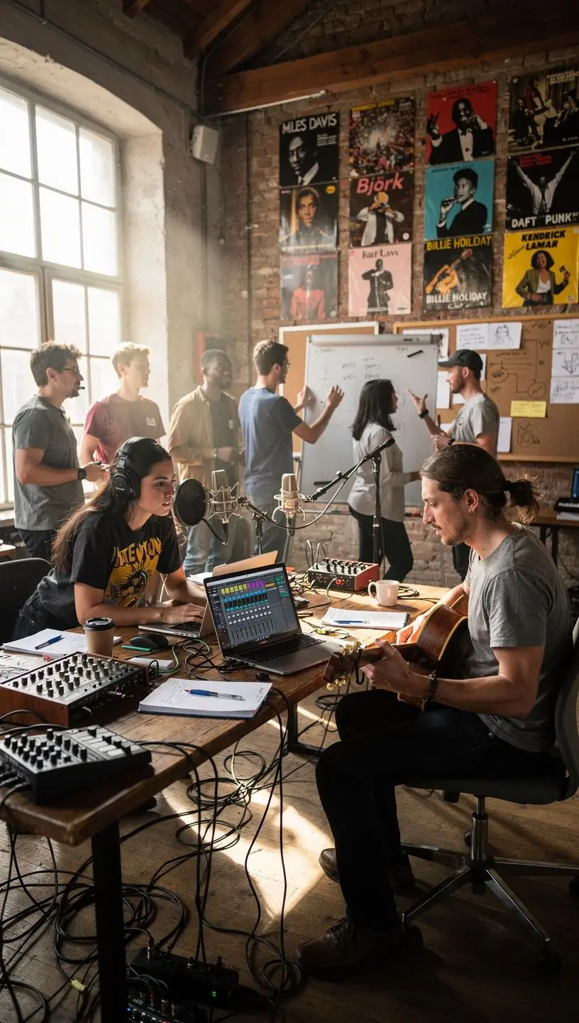 Ein Computerbildschirm zeigt komplexe Audiowellen und Mixing-Software in Aktion.