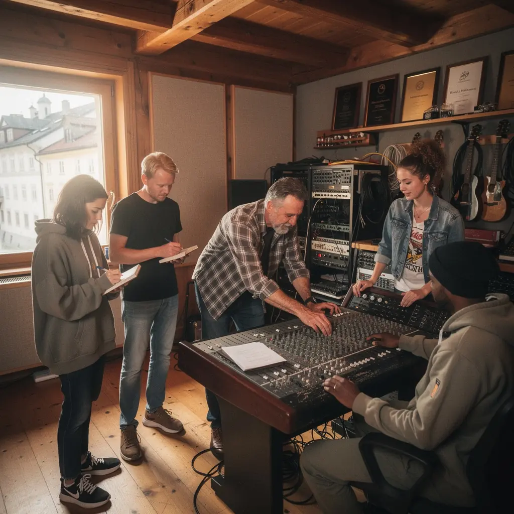Ein Computerbildschirm zeigt komplexe Audiowellen und Mixing-Software in Aktion.
